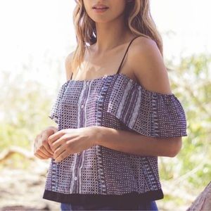 NEW Anthropologie Greylin Cold Shoulder Blue White And Black Blouse Top S